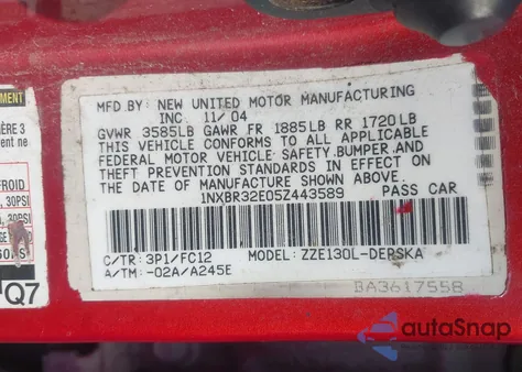 2005 Toyota Corolla S из США, поврежденный, VIN 1NXBR32E05Z443589